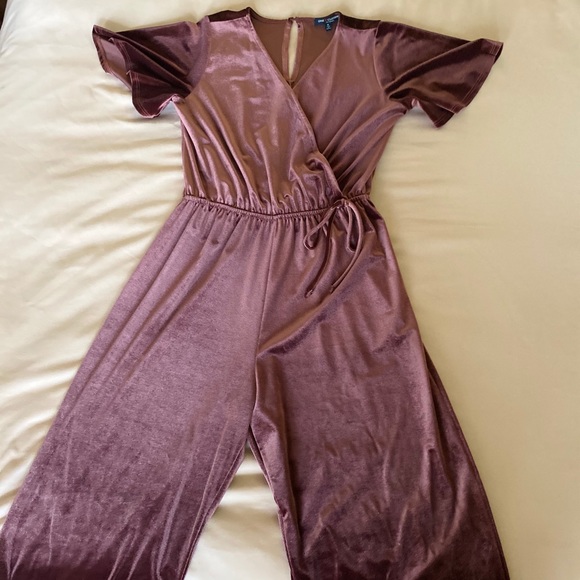 Burgundy v-neck jumpsuit velvet - Picture 3 of 6